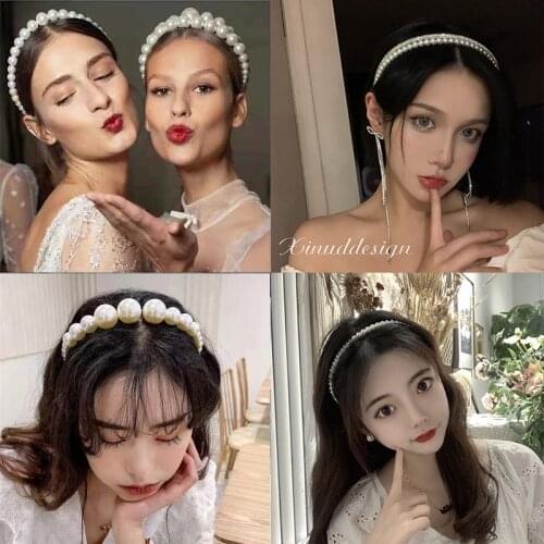 2021 New Women Full Pearls Metal Hairbands Girls Sweet Hair Decorate Wedding Headband Simple Hair Hoops Fashion Hair Accessories