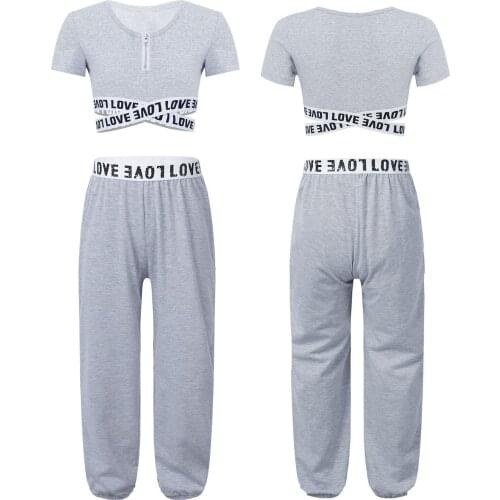 Toddler Girls Sportswear Fitness Sports Set Yoga Gymnastics Tracksuits 2Pcs Cropped Top+Pants Childrens Clothing Running Outfit