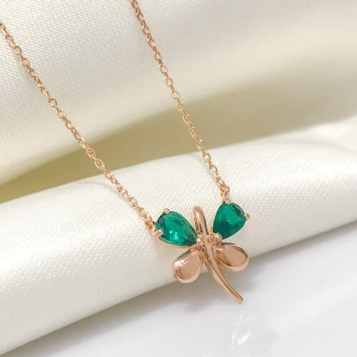 Emerald green Dragonfly Tiny Silver Necklace