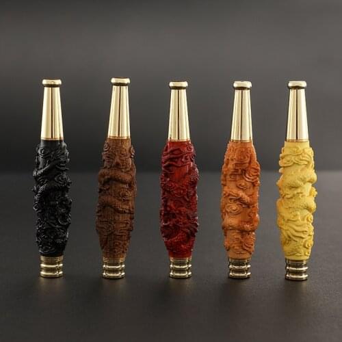 Natural wood relief cigarette holder filter solid wood fine carving hand made healthy cigarette holder for elders and leaders