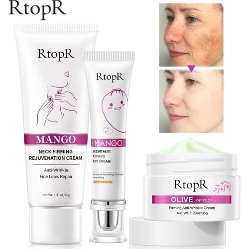 RtopR Mango Firming Skin Moisturize Anti-aging Neck Eye Cream Pores Shrinkage Improve Dullness Olive Peptid Cream Skin Care Set