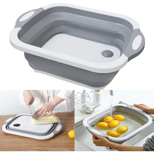 Foldable Cutting Board Basket Multifunction 3 In 1 Collapsible Strainer Kitchen Drain Storage Organizer Washing Basket Colander