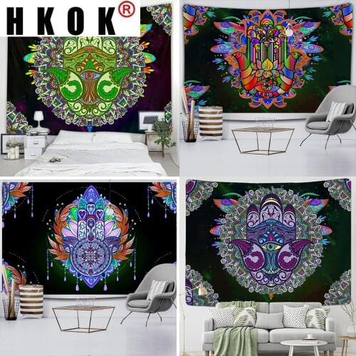 HKOK Buddha Statue Meditation Chakra Tapestry Hanging Covering Rugs Background Cloth Beach Mat Blanket Art Bedroom Home Decor
