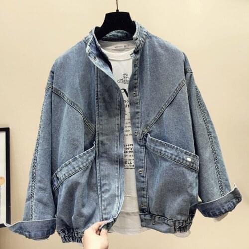 Korean Style Big Pocket Denim Jacket Female 2021 Spring Autumn New Fashion Loose Harajuku All-Match Vintage Casual Jeans Coat