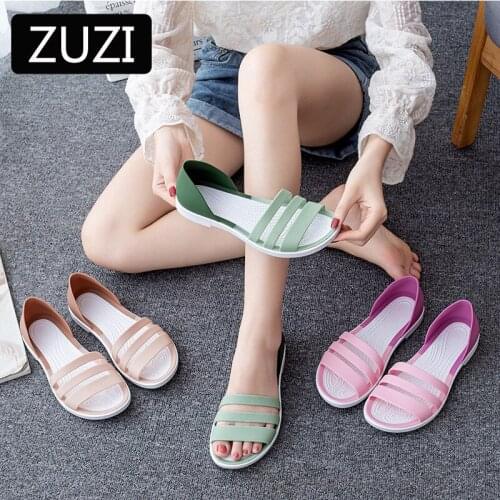ZUZI 2021 Summer New Style Sandals Women Flat Beach Shoes Seaside Plastic Sandals Fashion Crystal Jelly Shoes Women Summer
