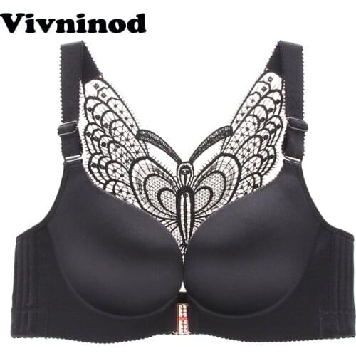 Women Seamless bra Front Closure Brassiere Wire Free Push Up Bra Lace Embroidery Y-line Straps Underwear Plus Size 34C-52CDE Bra