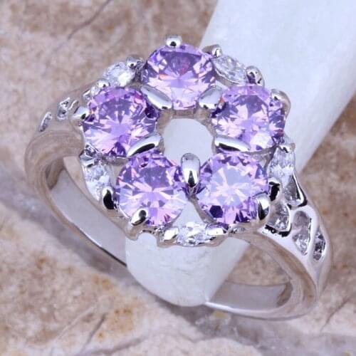 Shining Purple Cubic Zirconia White CZ Silver Plated Womens Jewelry Ring Size 6 / 7 / 8 / 9 R0397