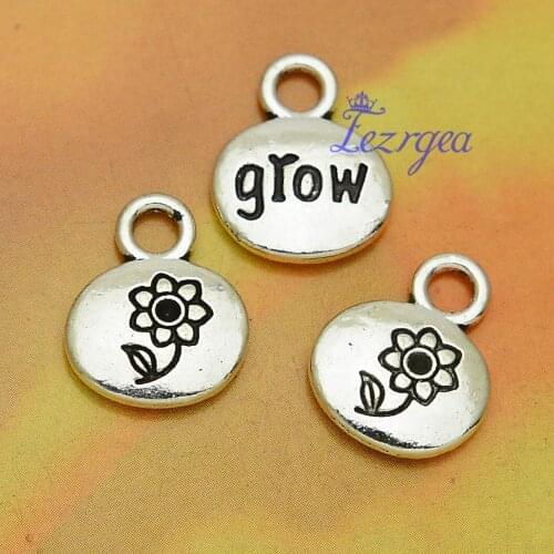 25pcs/lot--16x13mm, grow cham,Antique silver plated flower charms ,DIY supplies, Jewelry accessories