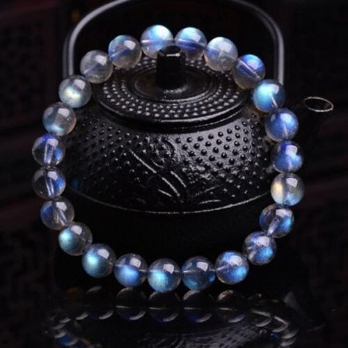 AAAA 10 mm Natural Moonstone Blue Light Crystal Beads Bracelet