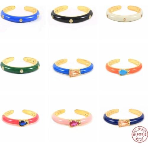 Aide 925 Sterling Silver Colorful Enamel Resizable Rings Luxury Waterdrop Zircon Gemstone Mosaic Dripping Oil Openning Rings