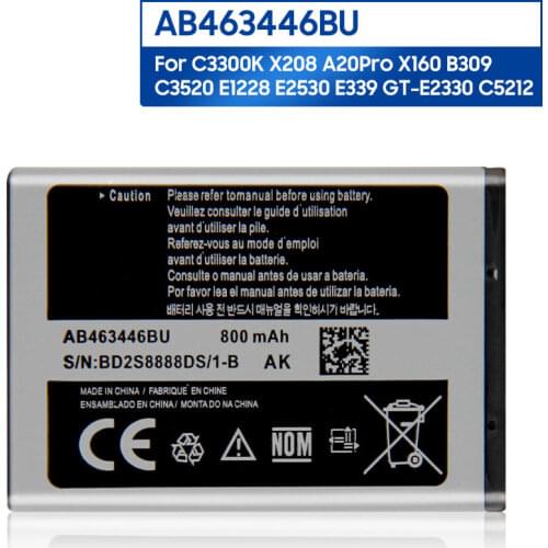 Samsung Original Phone Battery AB463446BU For Samsung C3300K X208 X520 F258 B189 B309 F299 E329 C3520 E1200M E339 E2330 800mAh