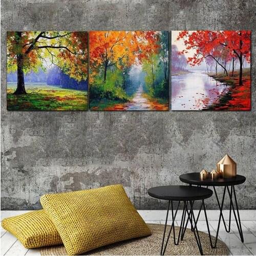 5D Diy Diamond Painting 3Pieces colorful tree Full SquareRound Triptych Diamond embroidery Cross stitch Diamond crystalZP-398