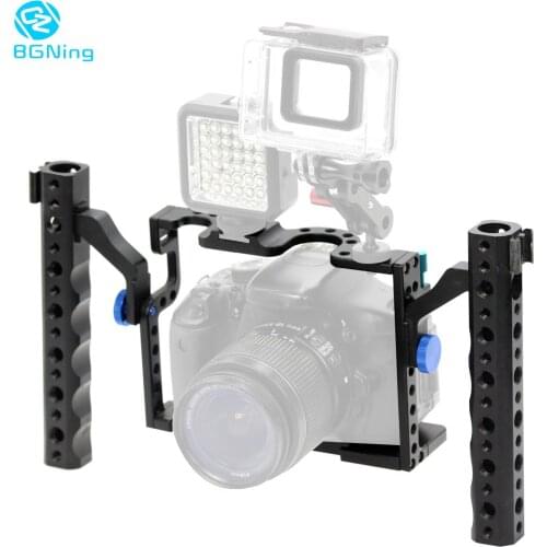 Aluminium Camera Cage for Panasonic GH5 /GH4 /GH3 Frame Bracket with Cold Shoe Extended Dual Handheld Grips Handles Mount