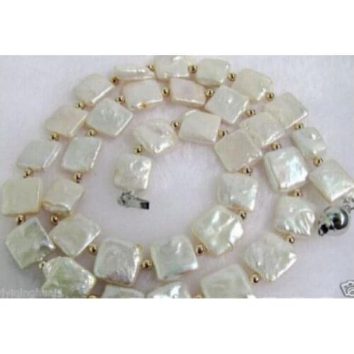 Noble 12mm white square freshwater pearl necklace