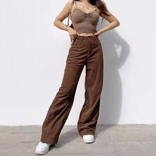 New Retro Super Light Core Velvet Slacks Women Fashion Casual Brown Wide Leg Pants Street Style Comfortable Jeans Pants Outfits