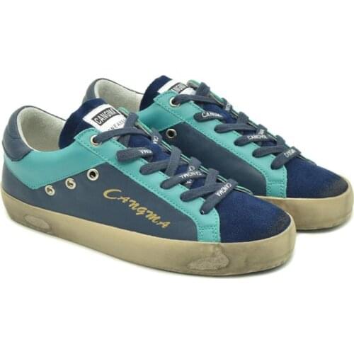 CANGMA Luxury Brand Designer Women Casual Shoes Navy Blue Ladies Flats Low Top Genuine Leather Girls Sneakers Female 2021