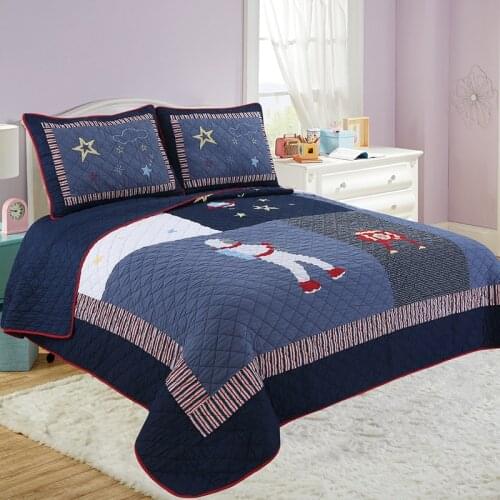 CHAUSUB Applique Bedspread on the Cotton Quilt Set 3PC Real Patchwork Coverlet Bed Covers Queen Size Boys Summer Blanket for Bed