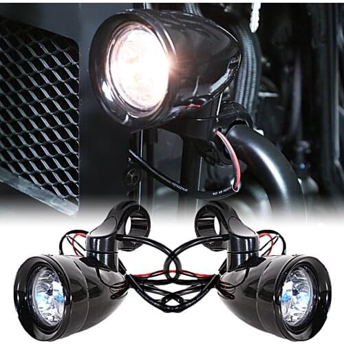 Gloss Black Auxiliary Light Kits For Universal Motorcycle Harley Sportster 883 1200 Dyna Touring With 1 1/4 32mm Engine Guards