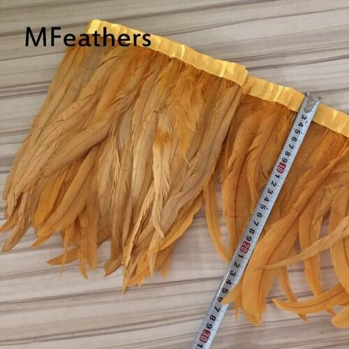 Perfect 2Meters Gold Yellow Cock tail feather Trim Fringe 30-35cm/12-14" width Decorative Craft Feather Trims Feather Ribbon DIY