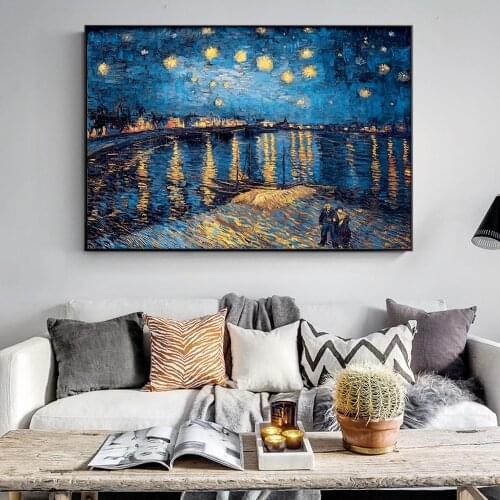 Impressionist Starry Night Famous Canvas Paintings Reproductions On The Wall By Van Gogh Landscape Wall Posters For Living Room