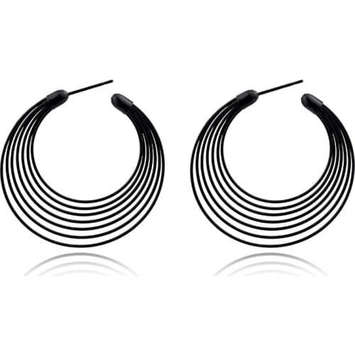 1Pair Personality Black Multi Layer Endless Circle Hoop Earrings For Women Simple Hollow Big Round Earrings Jewelry E395-2