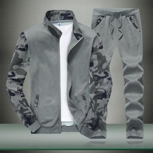 Autumn winter men casual sporting suit zip up jacket sweatshirt+pant jogging running outfit athletic set sportswear tracksuit