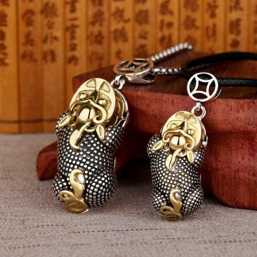 Pi Xiu Leather Necklace Two Tone Chinese Mythical Animals Necklace Amulet Necklace Wealth Health Fengshui Good Lucky Jewelry