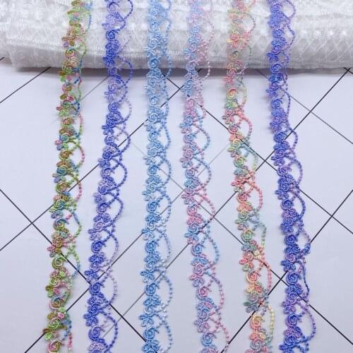 2yards/2.1cm Pink Green Purple Yellow Delicate Polyester Small Flowers Lace Trims Lace Ribbon DIY Baby Clothes Dress Accessories