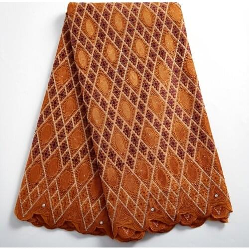 SJD LACE High Quality Orange African Lace Fabric Swiss Cotton In Switzerlan Fabric Embroidery Nigorian Wedding Women Dress A2424
