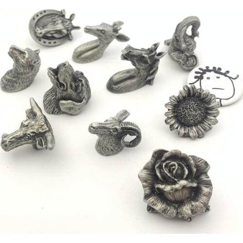 LCH Nordic Style Horse Head Elephant Deer Creative Knob Vintage Lead-Zinc Alloy Cabinet Handle Drawer Pull Matte Silver