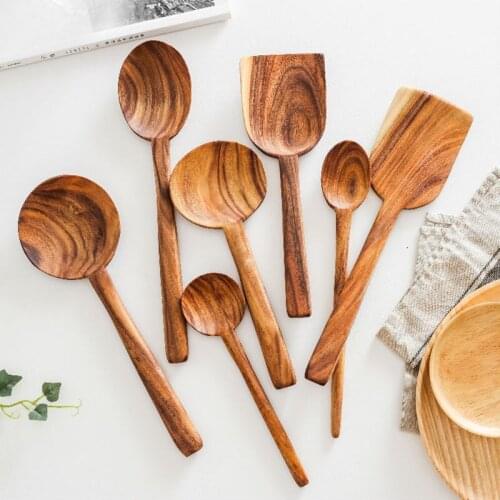 Teak Natural Wood Tableware Spoon Ladle Turner Wooden Spatula Wood Shovel Cooking Spoons Scoop Kitchen Tool Set 7PCS