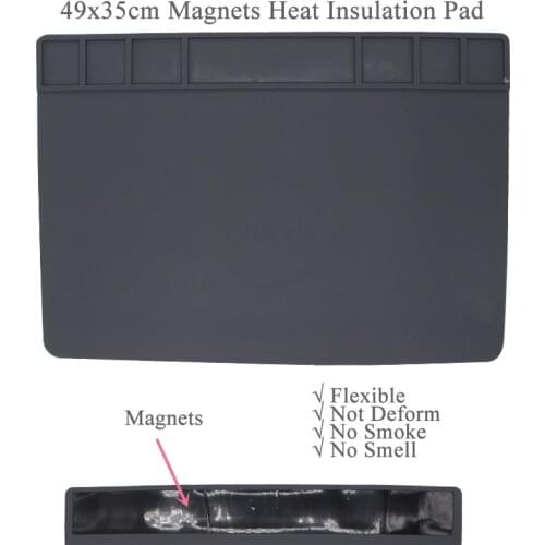 49x35cm Magnets Heat Insulation Silicone Pad Soldering Repair Station Platform Grey Color