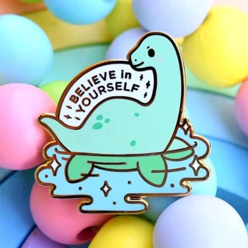 Kawaii Cartoon Believe In Yourself Ness Monster Enamel Brooch Pin Hat Bag Collar Lapel Pins Badges Fashion Jewelry Accessories