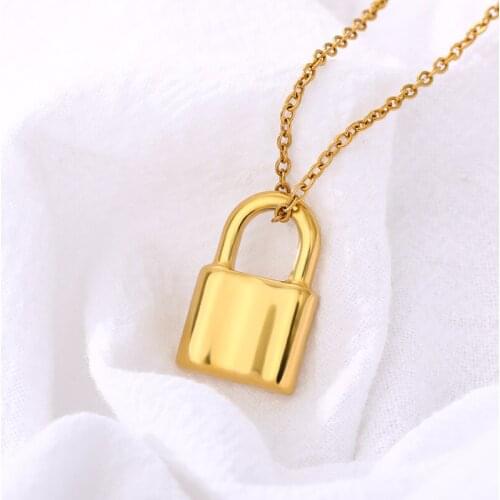 Fashion Punk Lock Necklaces For women Stainless Steel Gold Color Pad Lock Pendant Necklace Collier Best Couple Jewelry Gift