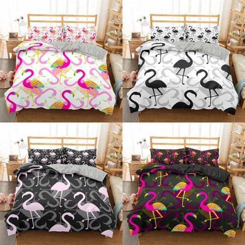 Cartoon Flamingo Pattern Girl Pink Bedding Set Printed Duvet Cover Comfortable Quilt Bed Sets 2/3pcs Suit Home Textile Bedspread