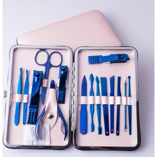 15pcs/Set Gradient Nail Clipper Kit Professional Stainless Steel Pedicure Scissors Tweezer Knife Ear Pick Manicure Set