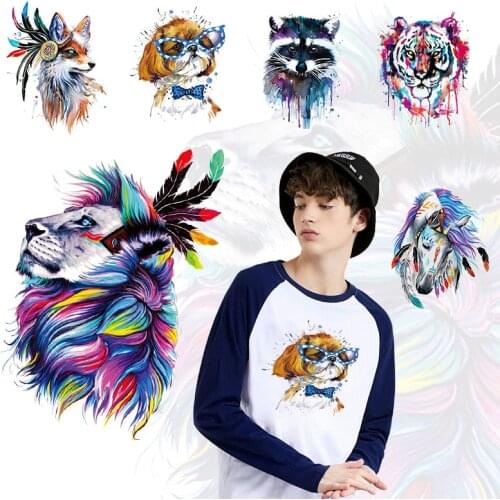 Large Watercolor Animal Patches Iron On Dog Patches For Clothes Stripe Applique Heat Transfer Vinly Sticker Appliqued Washable