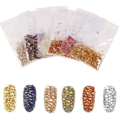 Navida 1440Pcs/Pack Mix Size Gold Flatback HotFix Nail Crystal Rhinestones Shiny Class Gems AB Glass Decorations Accessories