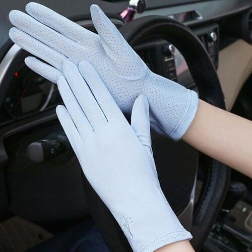 New Ice Silk Sun UV Protection Gloves Ladies Bow Tree Pattern Glove Womens Outdoor Riding Thin Sports Mitten Accessories