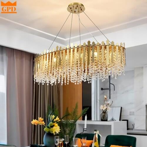 New rectangle led chandelier for Living room big large luxury crystal gold stand hanging lamp dining room kitchen lustre