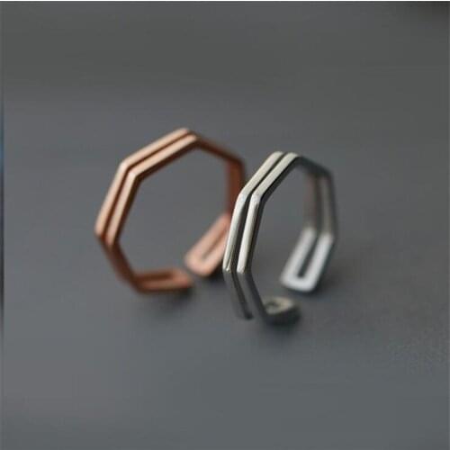 New Simple 925 Sterling Silver Jewelry Exquisite Geometric Hollow Double Fashion Opening Rings SR25