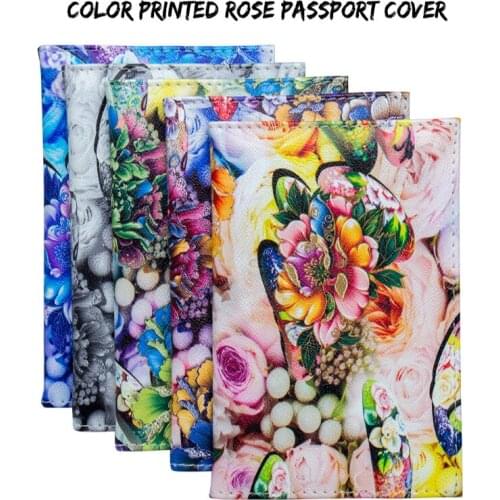 1Pc Passport Cover Peony Flower Print Leather Passport Holder Foreign Travel Passport Case Ticket Card Holder Wallet Case