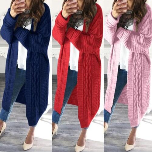 Autumn Winter Solid Color Women Warm Open Front Knit Sweater Coat Long Cardigan Outdoor Windproof Gift