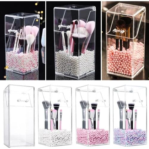 Plastic Clear Desktop Makeup Brush Storage Box Organizer Bucket with Cover Beauty Makeup Tools