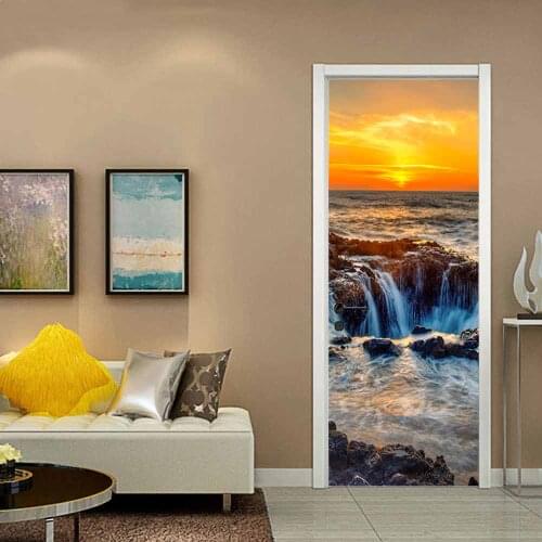 PVC wallpaper decorative colorful waterfall door stickers bedroom wooden door house decoration 3d three-dimensional wall sticker