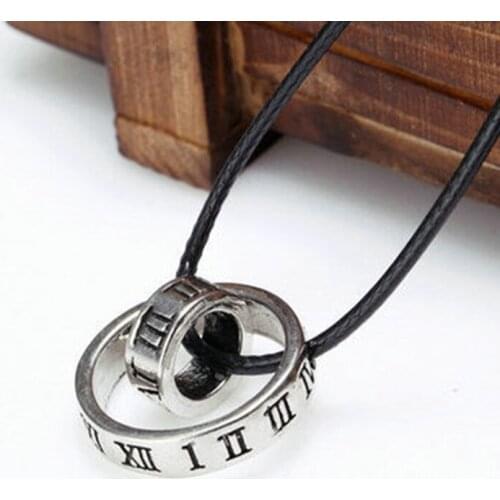 Carving Double Circles Pendant Necklace Clavicle Chain Roman Digital Circle Long Necklaces For Women Unisex Jewelry Gifts