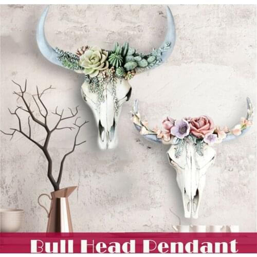 Succulent/Flower Cow Skull Wall Decor Nursery Decor Resin Ornament with Hanging Hole A1
