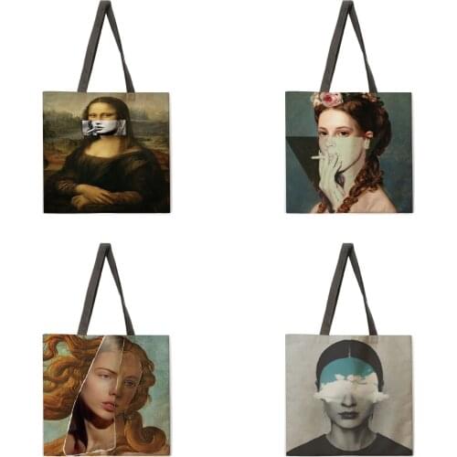 Character abstract art print tote bag ladies leisure tote bag ladies shoulder bag foldable shopping bag outdoor beach bag