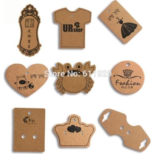 Custom shape cutting retro 400gsm kraft paper tags/clothing hang tags/earring tags/round heart shape swing tags/garment labels