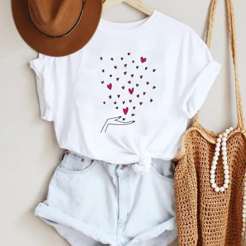 Women Cartoon Sweet Love Printing Cute Casual Kawaii Fashion Summer Lady Print Tee Graphic T Top Female Tshirts Clothes T-Shirt